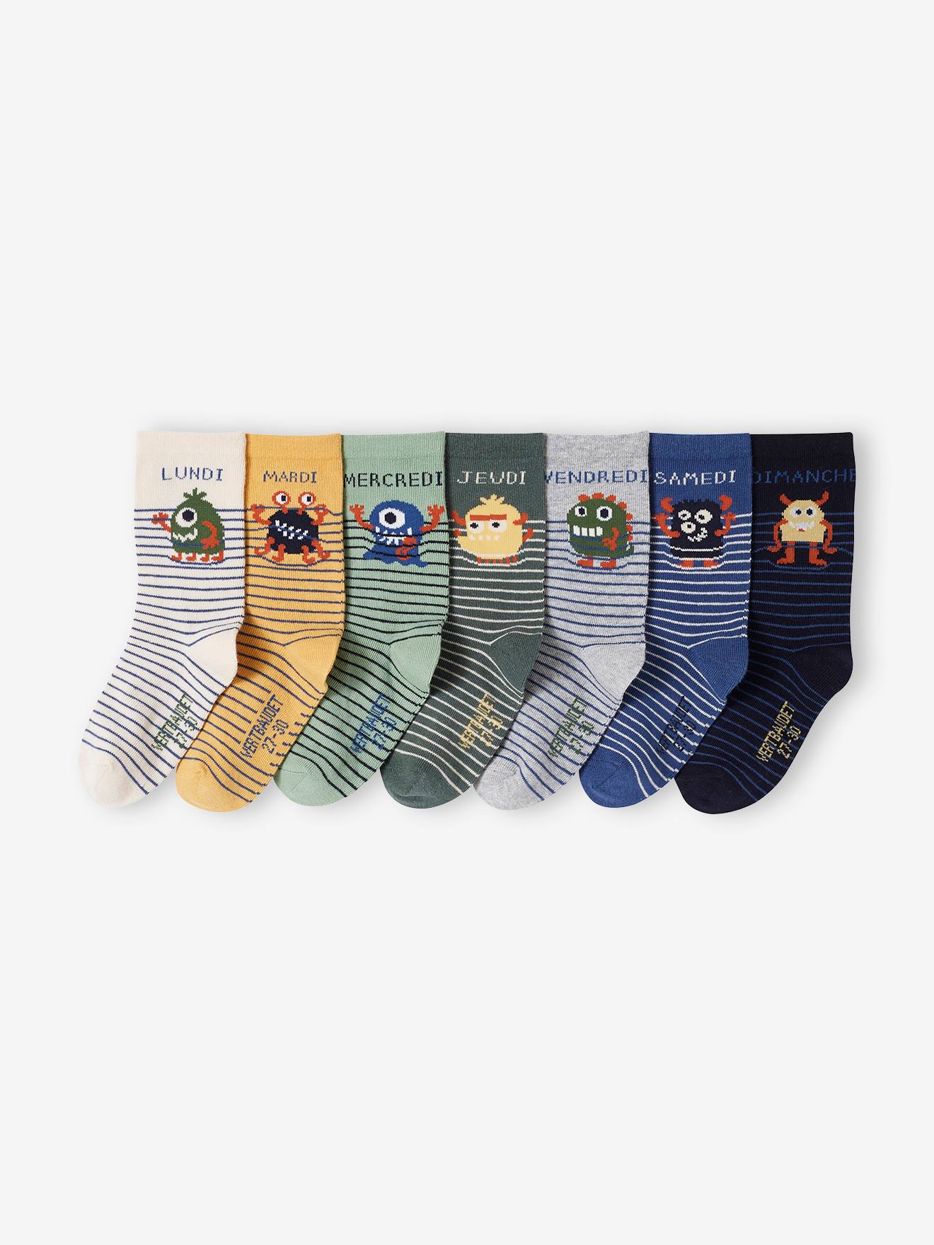 Pack of 7 Pairs of Monster Socks for Boys - green, Boys