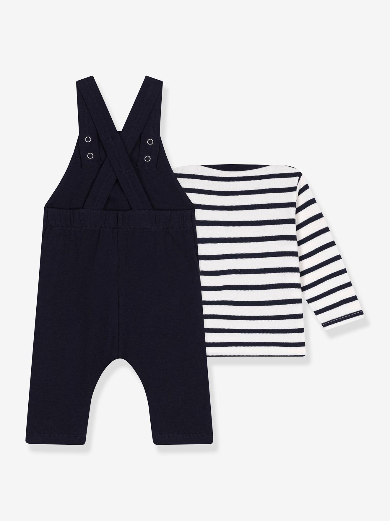 Heavyweight cotton jersey dungarees, navy blue, Petit Bateau