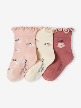 Bébé-Chaussettes, Collants-Lot de 3 paires de chaussettes "fleurs" bébé fille
