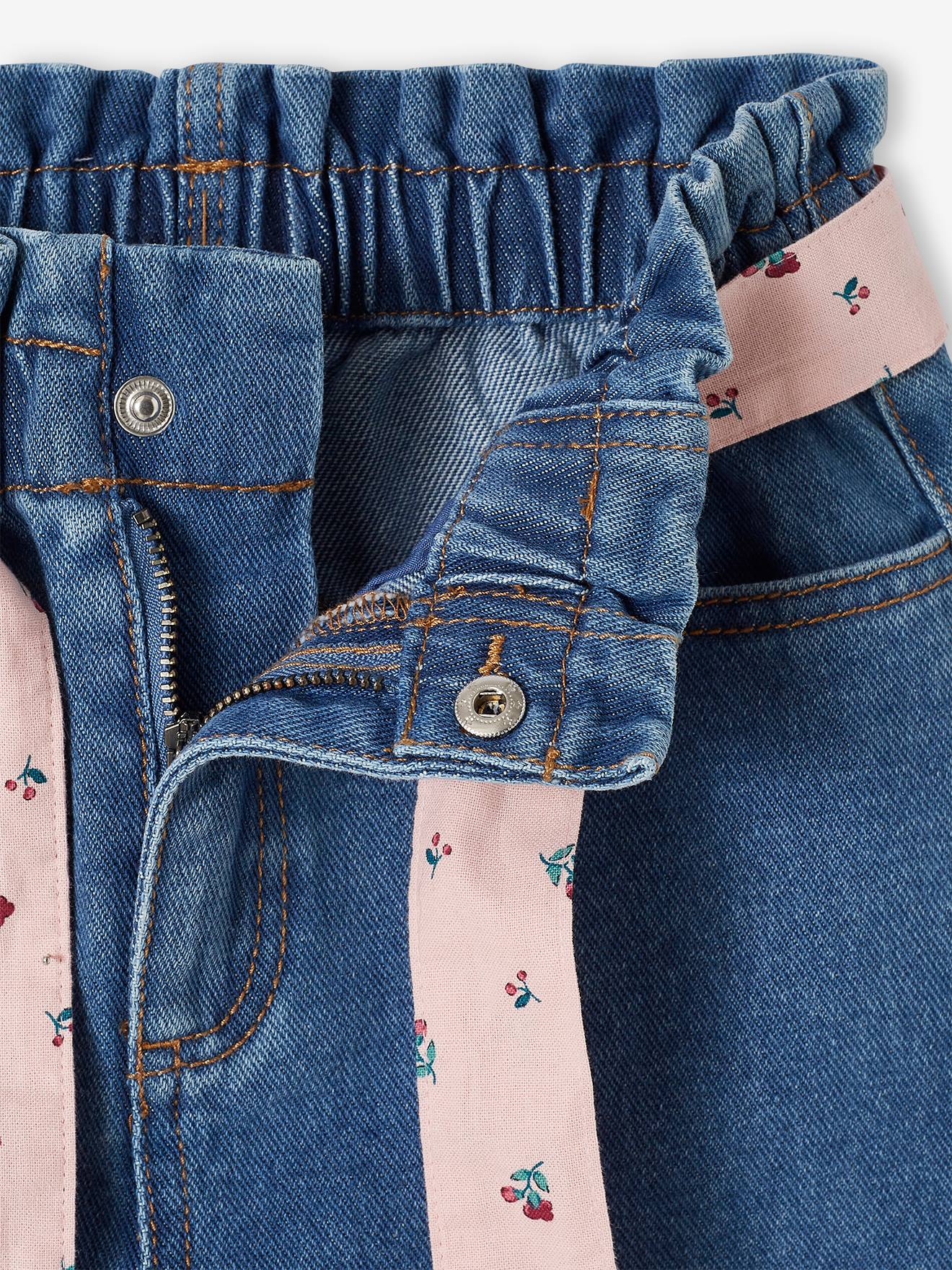 VERTBAUDET Jean Indestructible Style Paperbag Fille – Taille Haute Élastiquée, Denim Ultra Résistant 5 Ans Double Stone