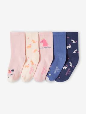 -Lot de 5 paires de chaussettes licornes et coeurs fille