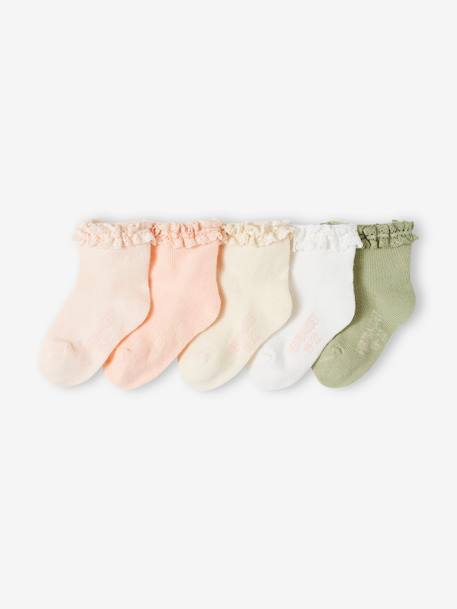 Lot de 5 paires de mi-chaussette bébé fille argile+pêche - vertbaudet enfant 