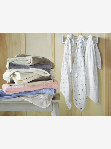 Couverture en microfibre doublée 'peau de mouton' GRIS+ROSE PALE - vertbaudet enfant 