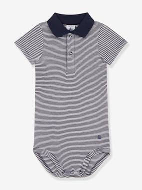 Baby-Bodysuits-Short Sleeve Bodysuit with Polo Collar, by PETIT BATEAU