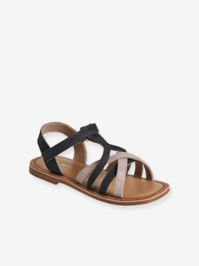 Shoes-Girls Footwear-Sandals-Hook-and-Loop Leather Sandals for Children