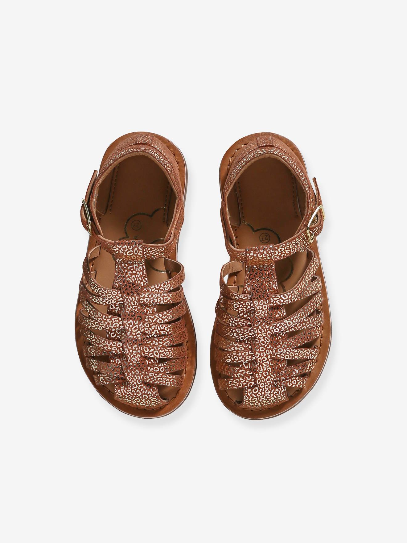 Hook-and-Loop Leather Sandals for Children, Designed for Autonomy Brown