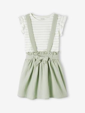 Girls-Skirts-Striped T-Shirt + Cotton Gauze Skirt Outfit, for Girls