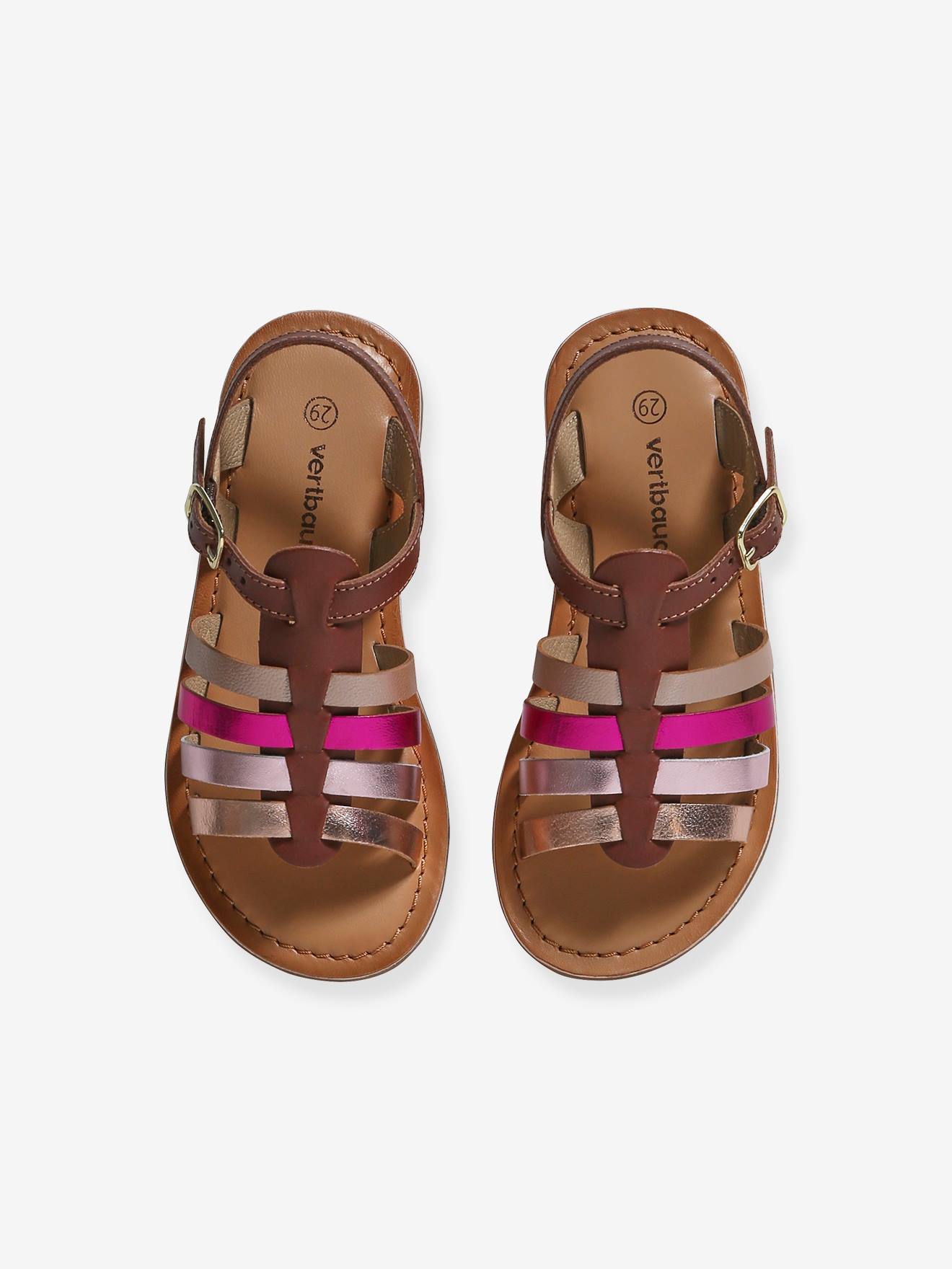 VERTBAUDET Sandales multi-brides cuir fille lot marron 25
