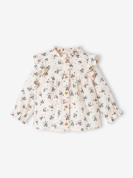 Ruffled Blouse for Babies ecru+grey green - vertbaudet enfant 