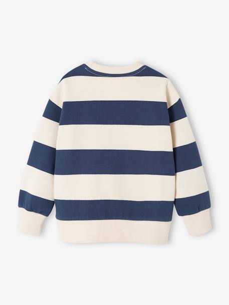 Sweatshirt with Wide Stripes & Bouclé Badge for Boys apricot+emerald green+night blue - vertbaudet enfant 