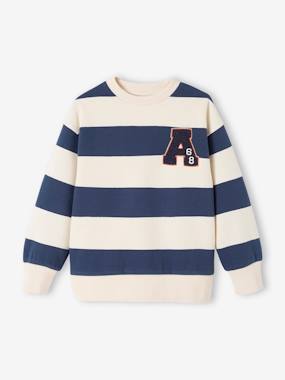 Boys-Cardigans, Jumpers & Sweatshirts-Sweatshirts & Hoodies-Sweatshirt with Wide Stripes & Bouclé Badge for Boys