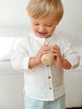 Baby-Blouses & Shirts-Shirt in Cotton Gauze with Mandarin Collar, for Babies