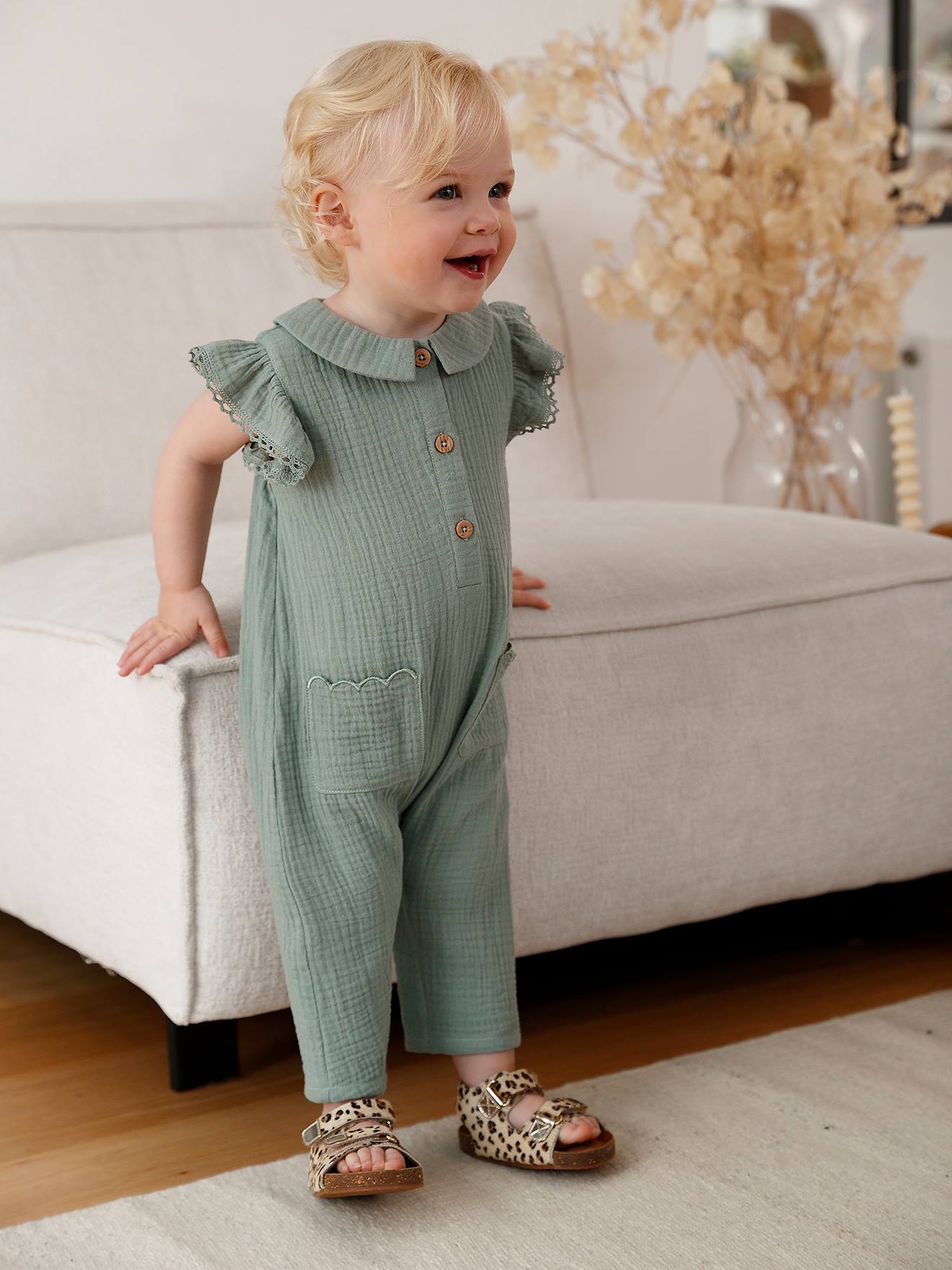 Cotton Gauze Jumpsuit for Babies - terracotta, Baby Cotton Gauze Jumpsuit for Babies - terracotta, Baby