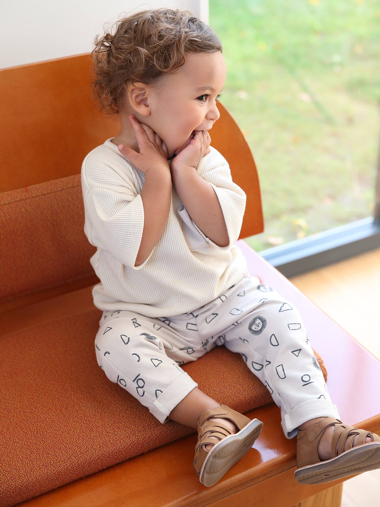 VERTBAUDET Pantalon Molleton Imprimé Bébé Écru 12M (74cm) – Tout Doux 100% Coton