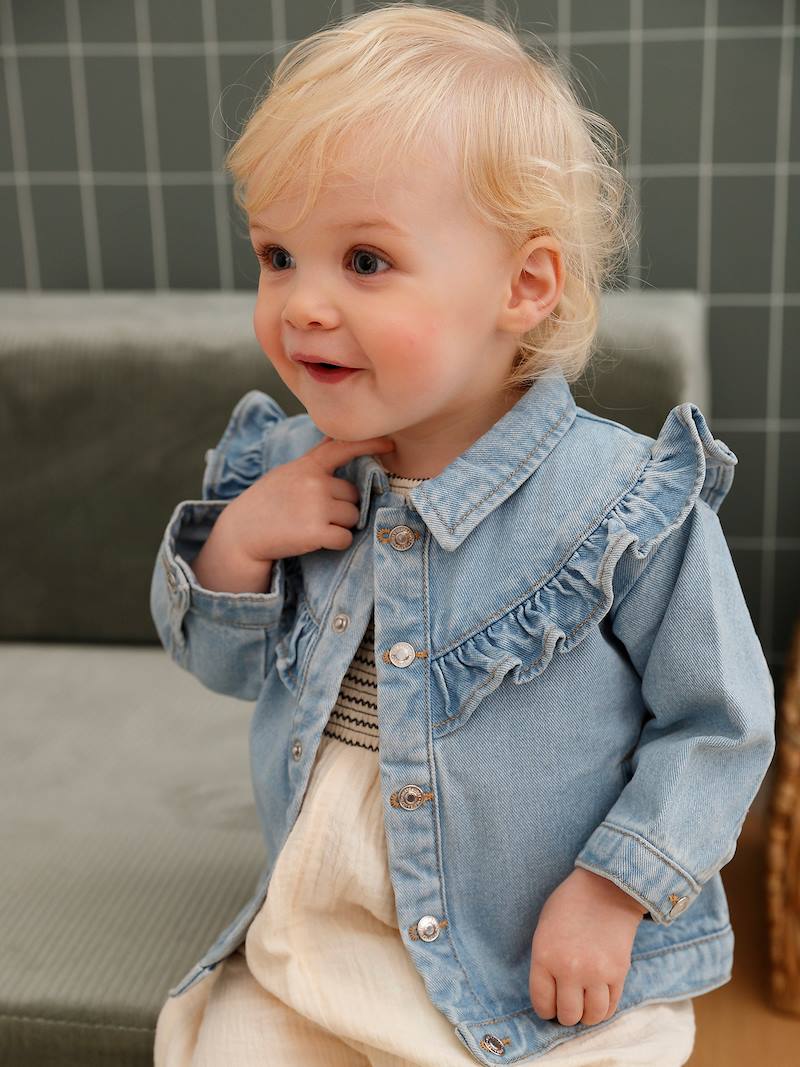 Denim Jacket with Ruffles for Babies bleached denim Baby