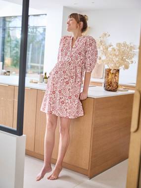 Maternity-Nursing Clothes-Short, Floral Cotton Dress, Maternity & Nursing Special