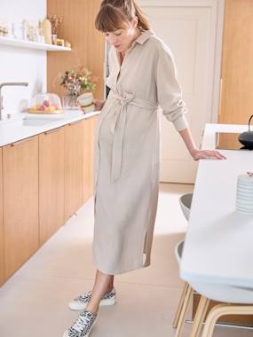 Maternity-Nursing Clothes-Long Shirt Dress in Cotton Gauze, Maternity & Nursing Special