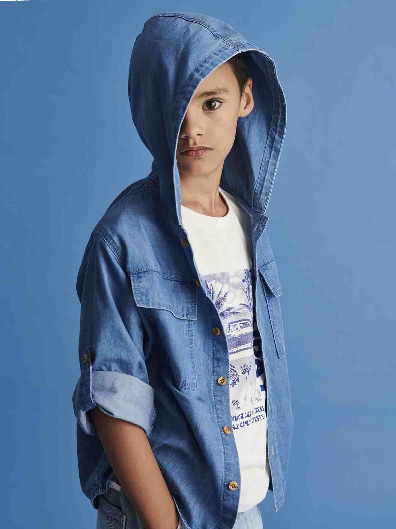 Hooded denim online shirt