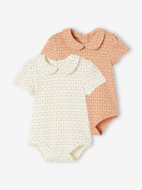 Baby-Bodysuits-Pack of 2 Openwork Bodysuits in Organic Cotton for Newborns