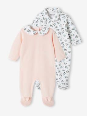 Baby-Pyjamas & Sleepsuits-Pack of 2 Sleepsuits In Velour, for Babies