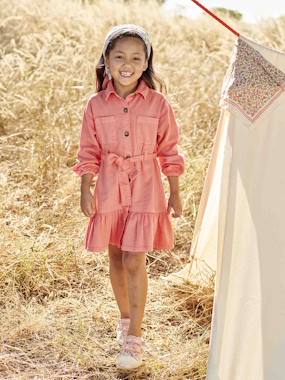 Girls-Dresses-Shirt Dress with Ruffles for Girls