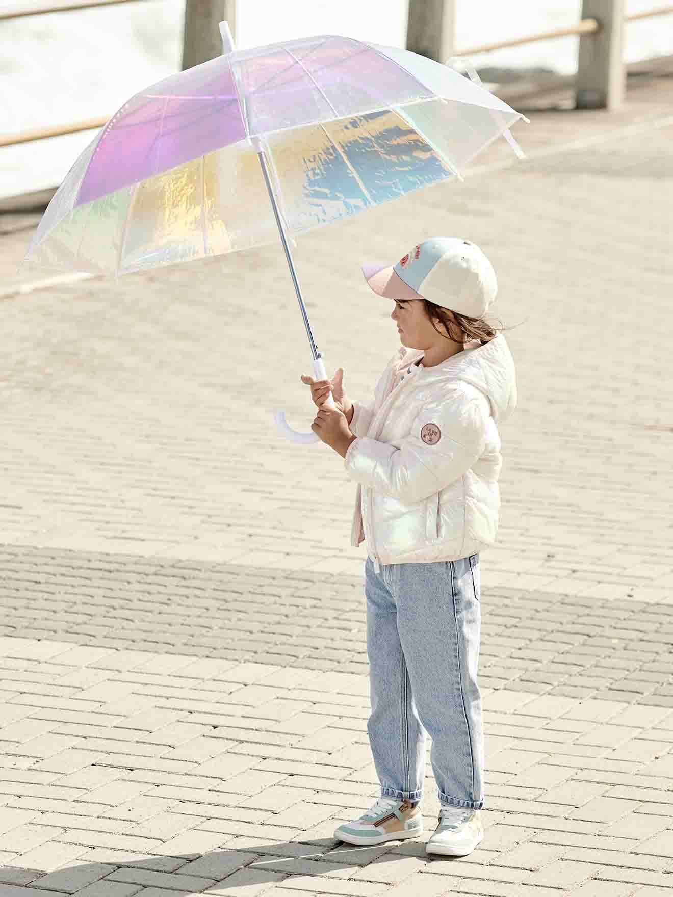 Lightweight Jacket with Shiny Iridescent Effect, for Girls - ecru, Girls