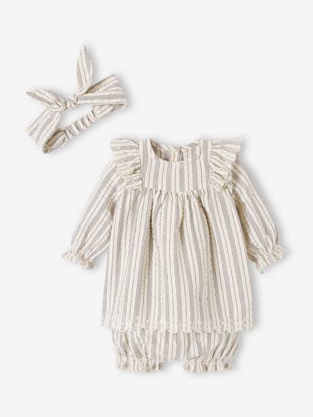 Robe Naissance En Plumetis 100% Coton - Volant à L'Encolure, Manches Longues - Pour Bébé Fille