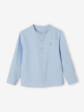 Boys-Shirt in Linen/Cotton, Mandarin Collar, Long Sleeves, for Boys