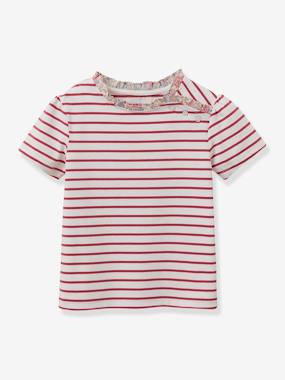 Girls-Striped T-Shirt in Organic Cotton with Liberty Fabric for Girls, by CYRILLUS