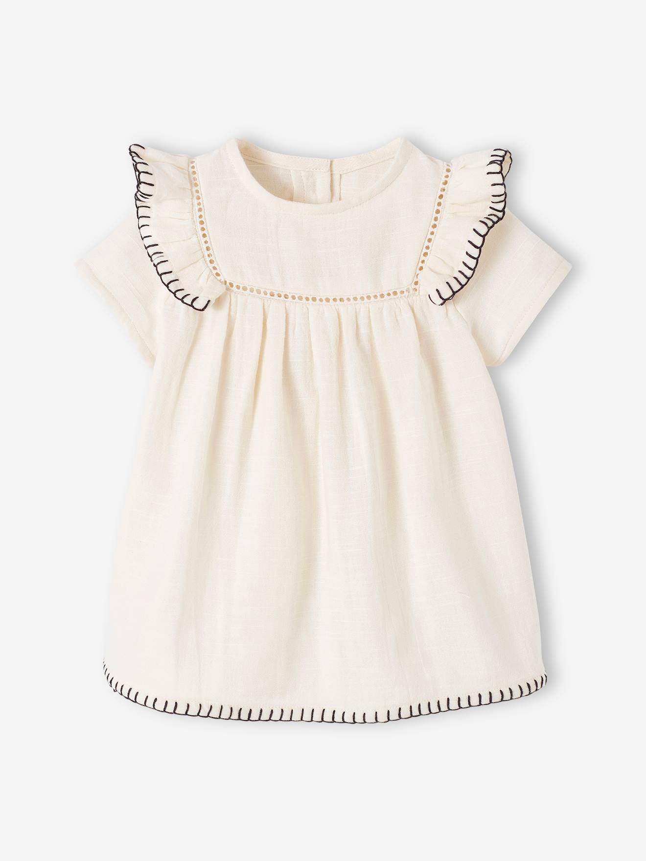 Cotton Gauze Dress for Newborn Babies - ecru, Baby