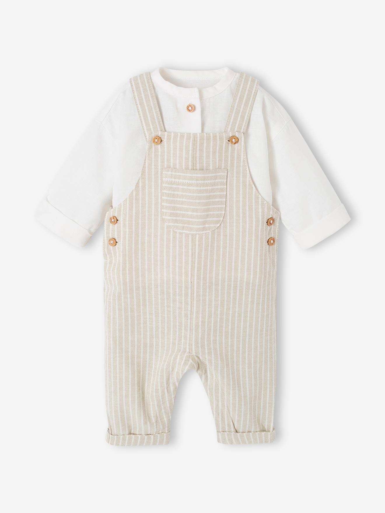 Kids grey linen dungarees with adjustable straps