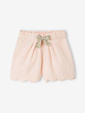 Fille-Short-Short cérémonie en gaze de coton finitions écailles fille