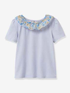 Girls-Tops-T-Shirts-T-Shirt in Organic Cotton, Collar in Liberty Fabric for Girls, by CYRILLUS