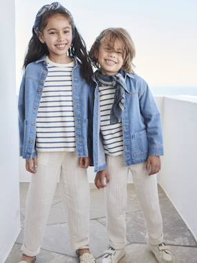 Girls-Trousers-Unisex Trousers in Organic Cotton Gauze, for Children