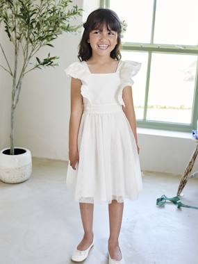 Fille-Robe cérémonie fille satin de coton à volants
