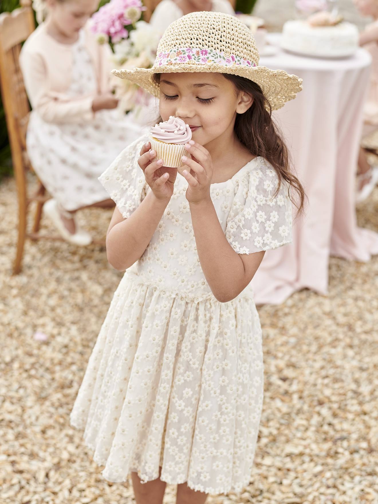 Robe De Fête Fille En Soie 100% Neuve Avec étiquettes | Taille 134-146 | Fleurs Rose | Pour Mariage, été