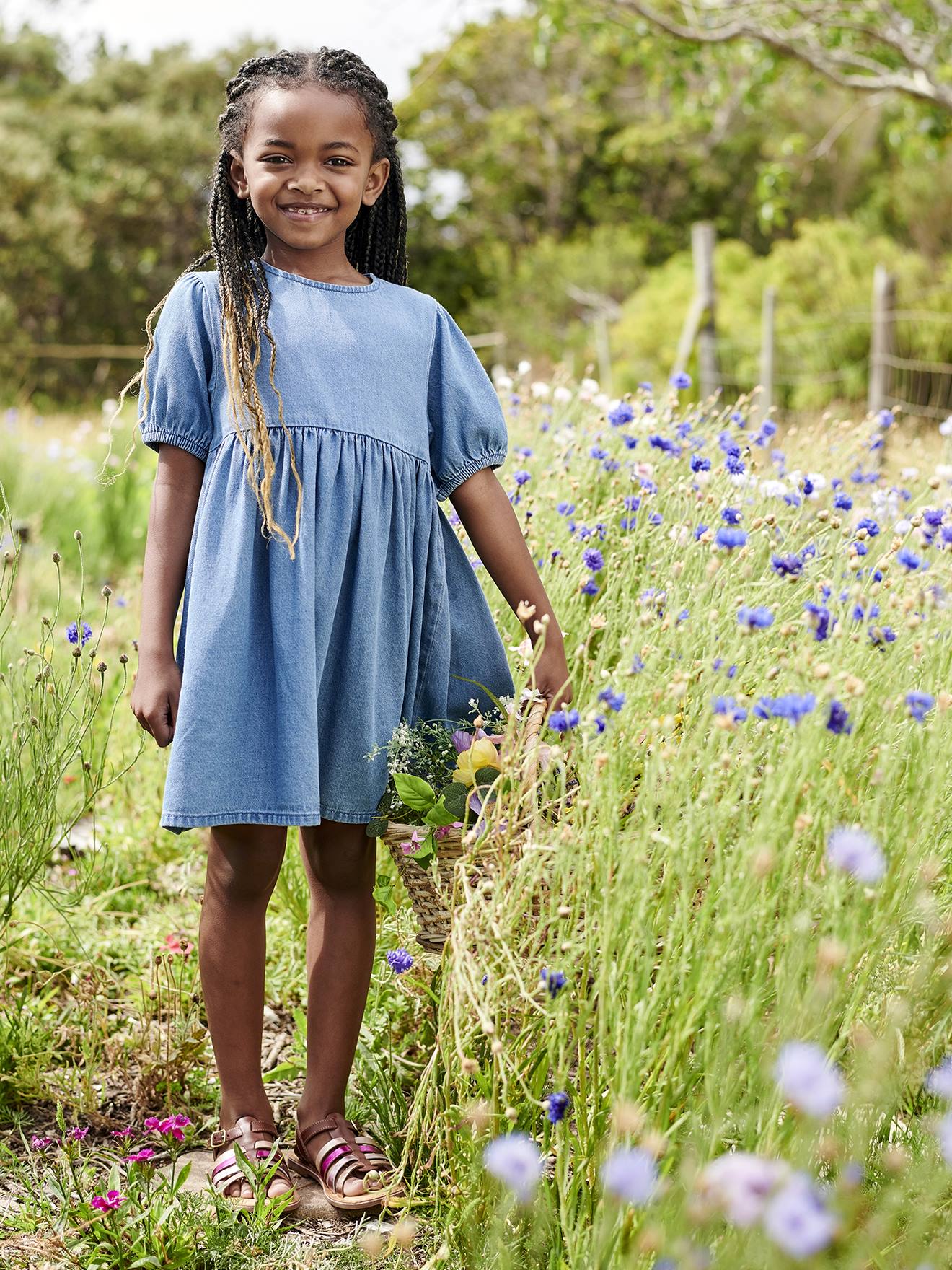 Robe Thé Manches Bouffantes Fille Gap Taille 4 Ans - Occasion Très Bon état, Floral Bleu