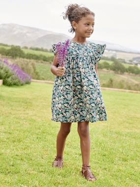 Girls-Dresses-Ruffled, Short Sleeve Dress with Prints, for Girls