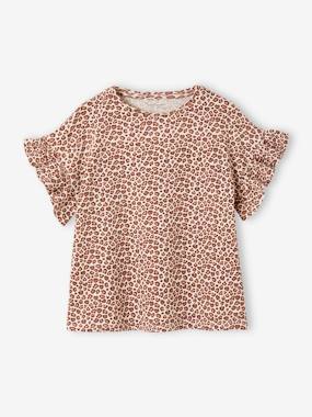 Girls-Rib Knit T-Shirt, Floral Print, for Girls