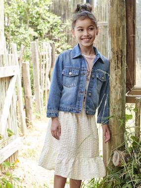 Girls-Coats & Jackets-Denim Worker-Style Jacket for Girls