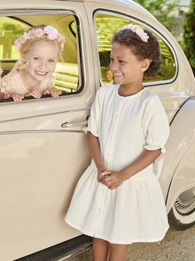 Girls-Dresses-Buttoned Dress in Cotton Gauze