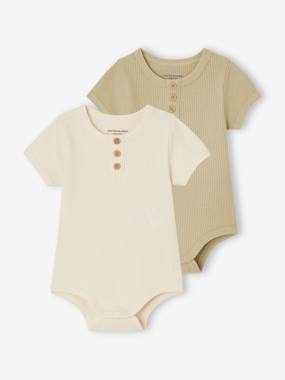 Baby-Bodysuits-Pack of 2 Bodysuits in Honeycomb Knit, Organic Cotton, for Newborns