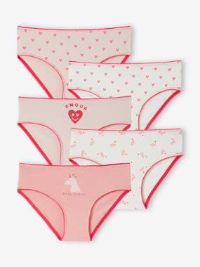 -Lot de 5 culottes coeurs et licornes fille en coton bio