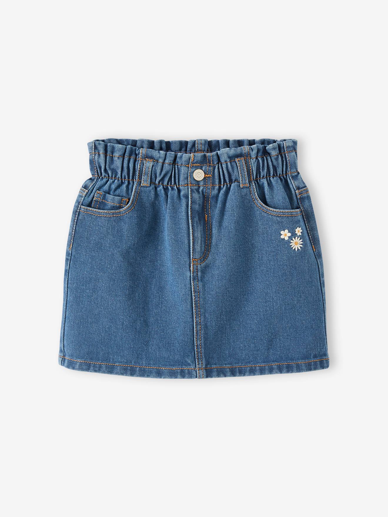 Denim Paperbag Skirt for Girls - stone, Girls
