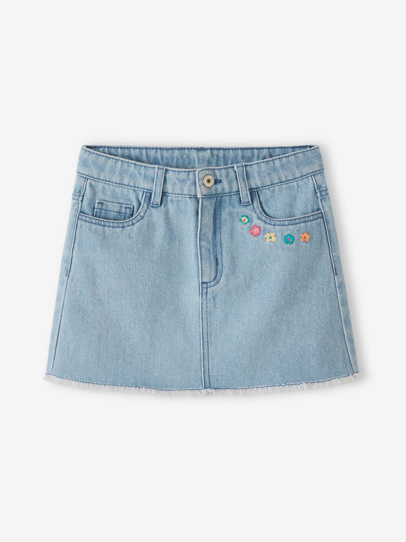 Denim skirt embroidered flowers best sale