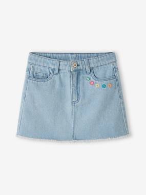 -Jupe en jean brodée fleurs fille