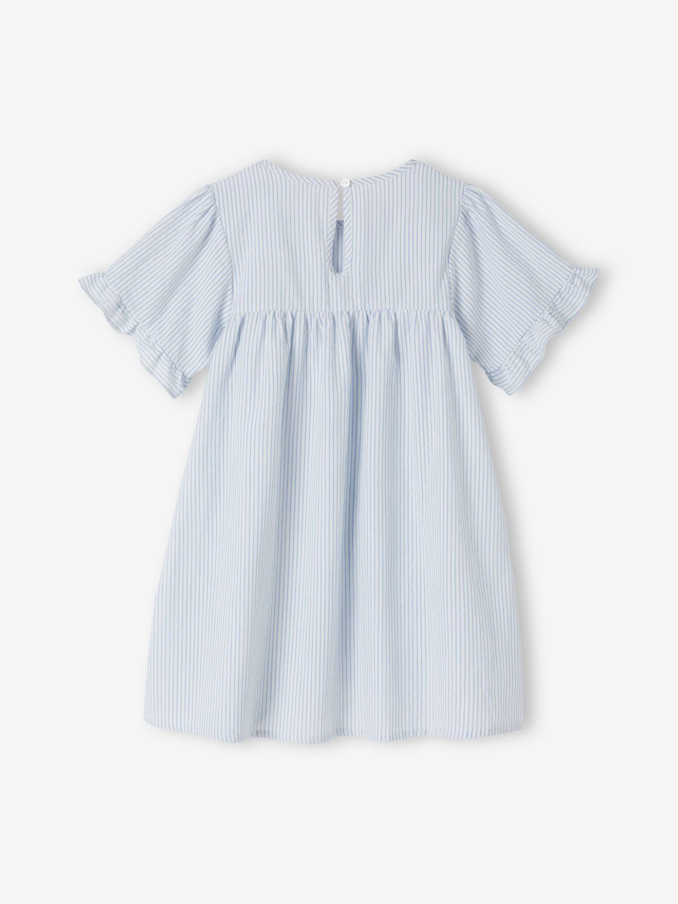 Chemise de nuit en popeline légère rayée rayé bleu, Fille