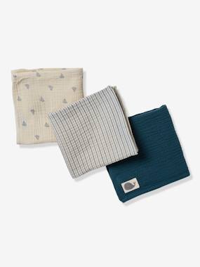 Nursery-Changing Mats & Accessories-Muslin Squares-Pack of 3 Muslin Squares in Cotton Gauze, Navy Sea