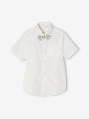 -Chemise cérémonie noeud pap amovible garçon manches courtes