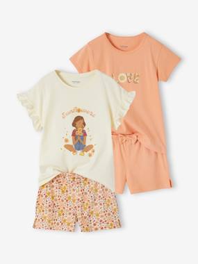 Fille-Pyjama, surpyjama-Lot de 2 pyjashorts fille en maille côtelée